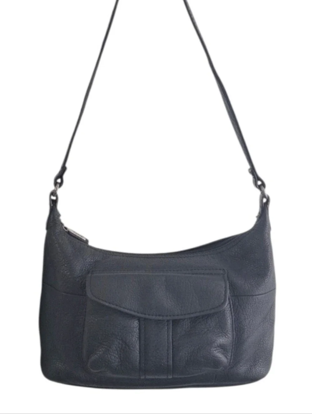 Vintage Fossil Black Pebbled Leather Slouchy Hobo Shoulder Bag Y2K